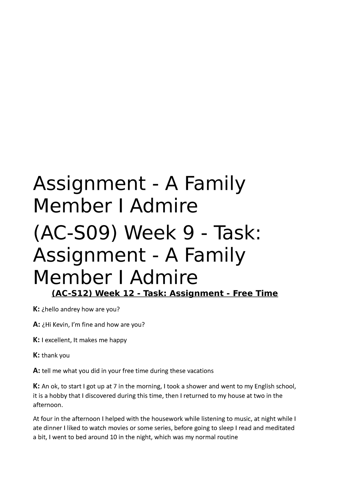 my family assignment