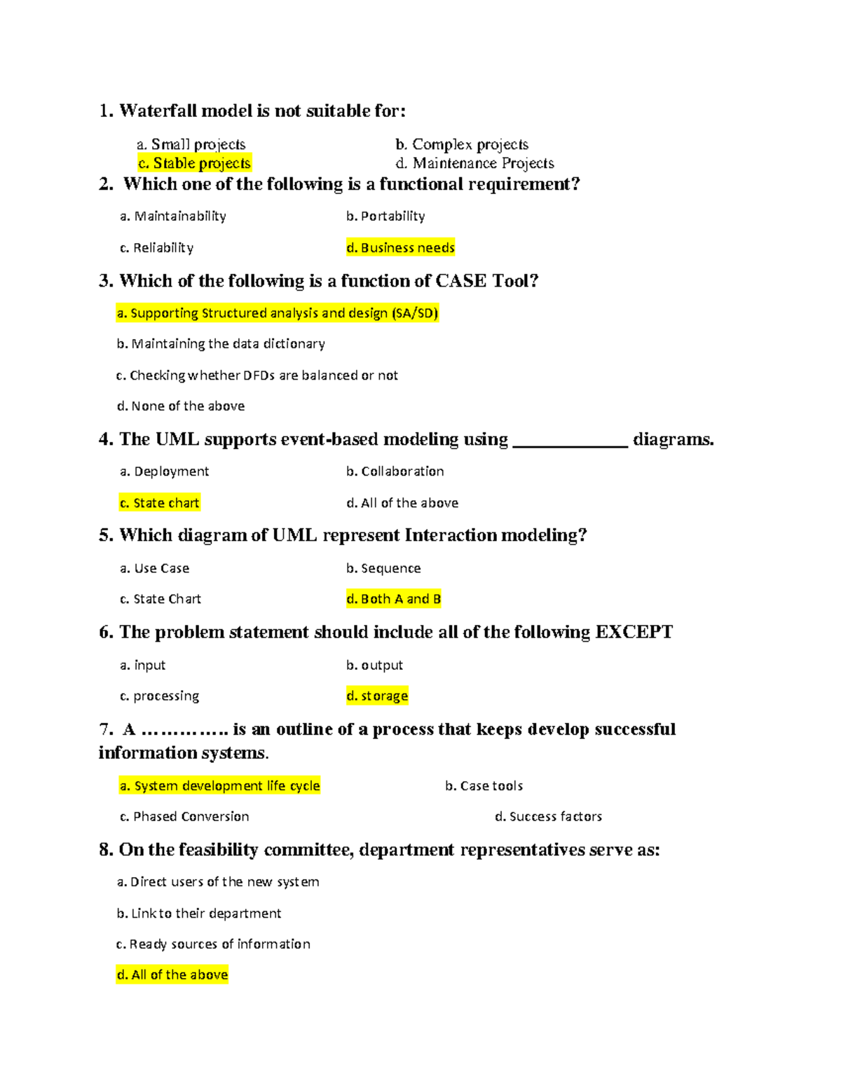 System analysis questions 2022-2023 - 1. Waterfall model is not ...