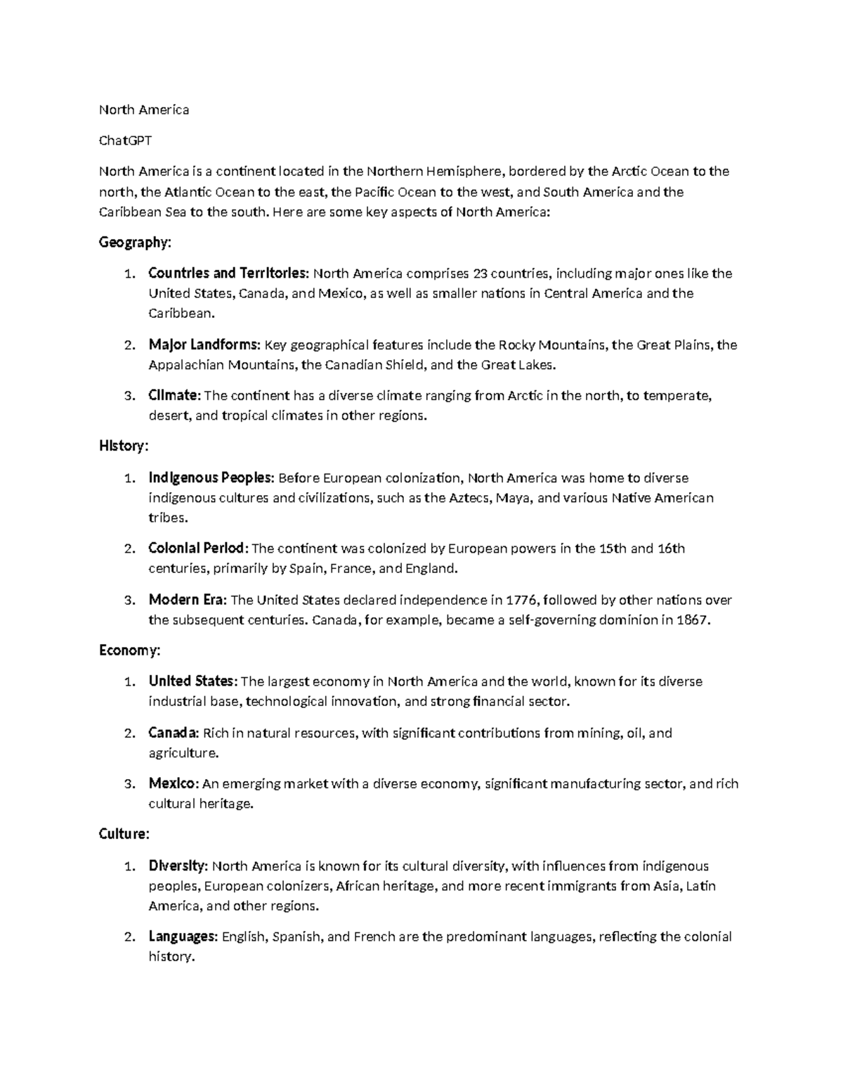 North America - notes - North America ChatGPT North America is a ...