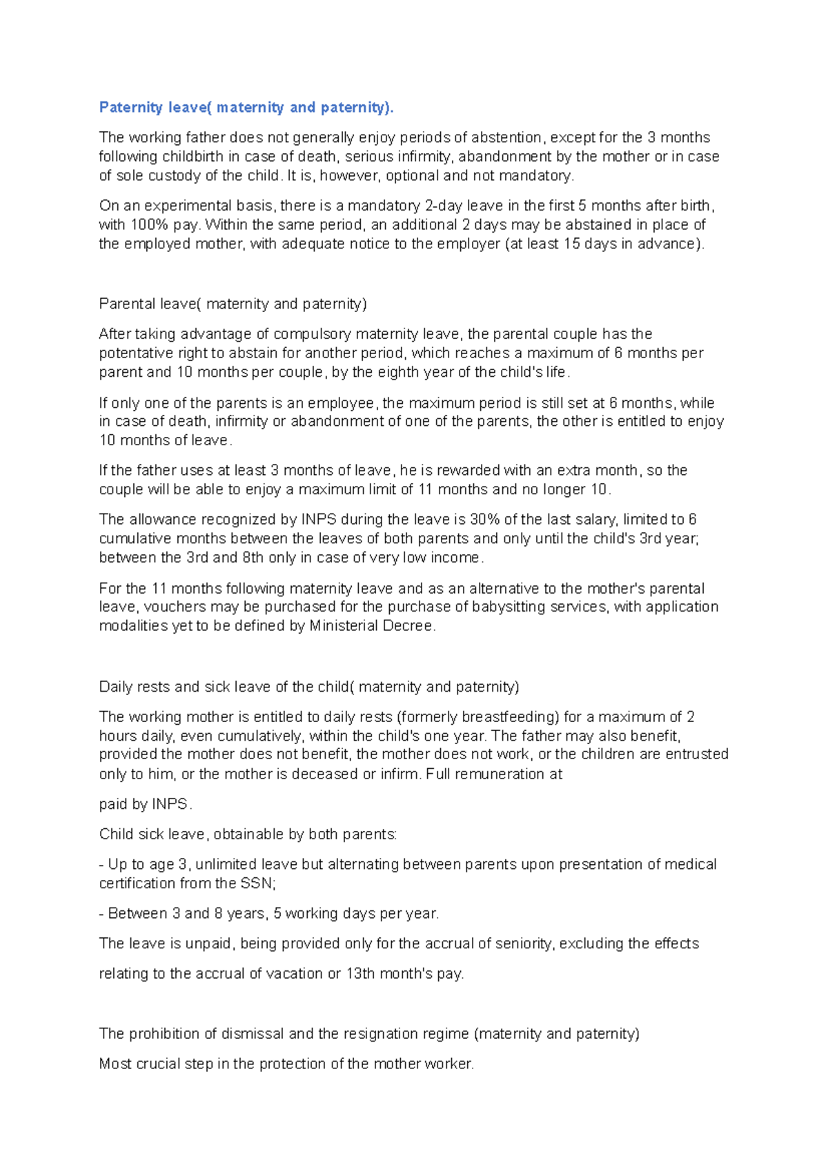 Paternity leave( maternity and paternity). 12 The working father does