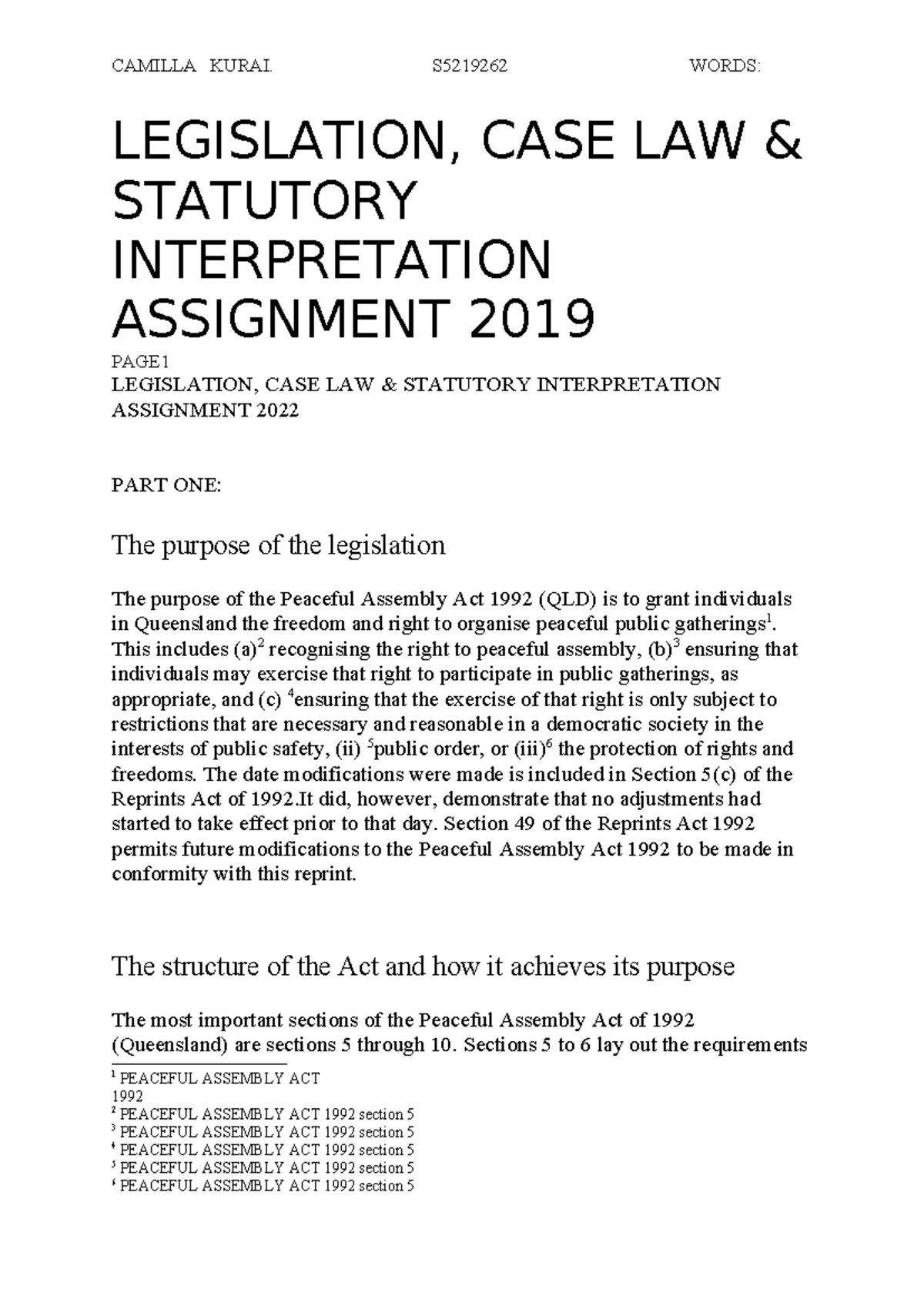 Legislation, CASE LAW & Statutory Interpretation Assignment 2022 ...