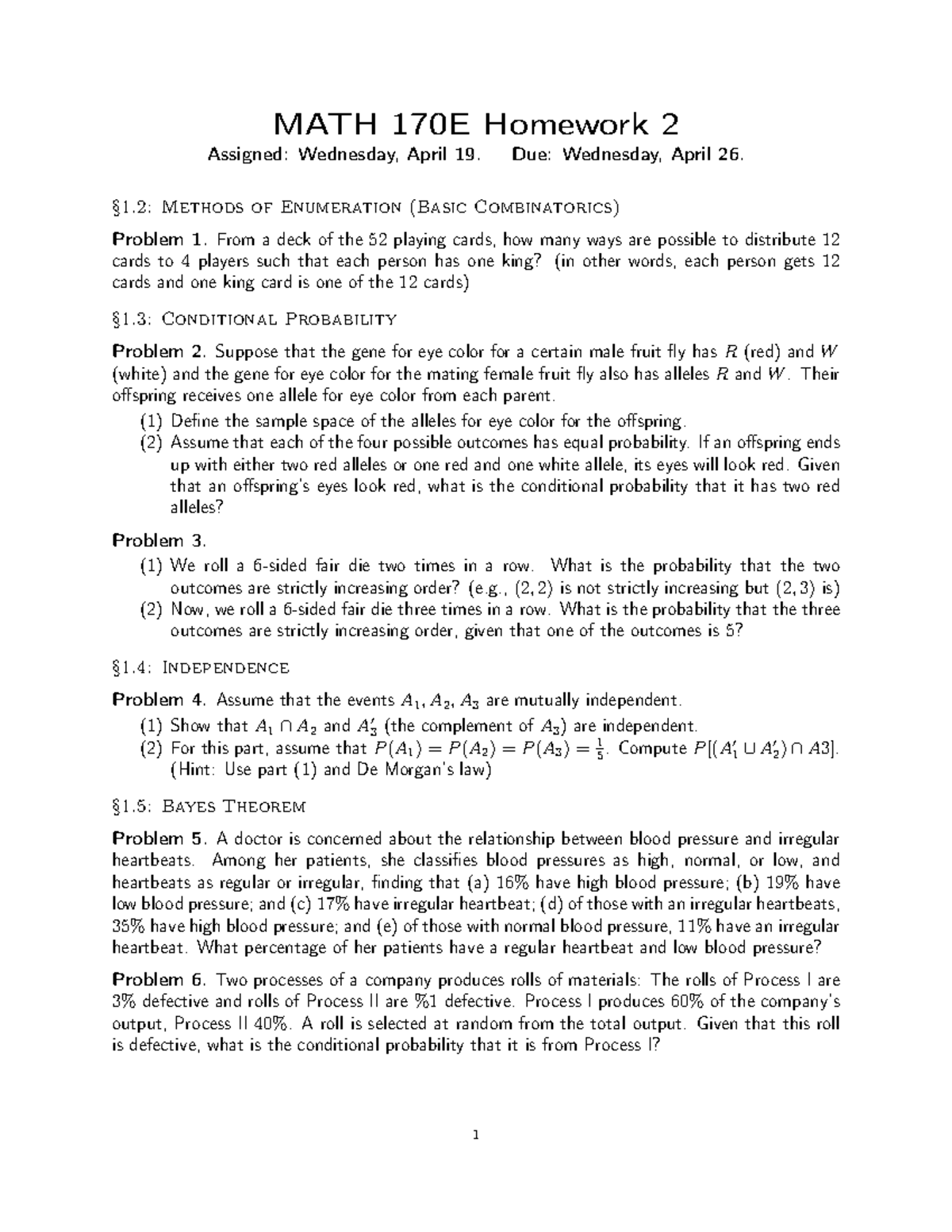 Math 170e Hw2 Mod Homework Math 170e Homework 2 Assigned Wednesday
