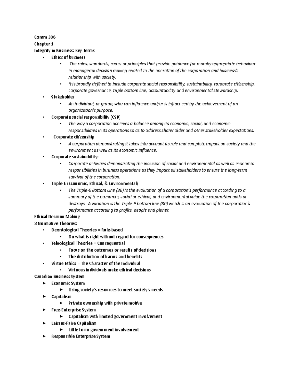 Lecture notes - Business Decision Making - complete - Comm 306 Chapter ...