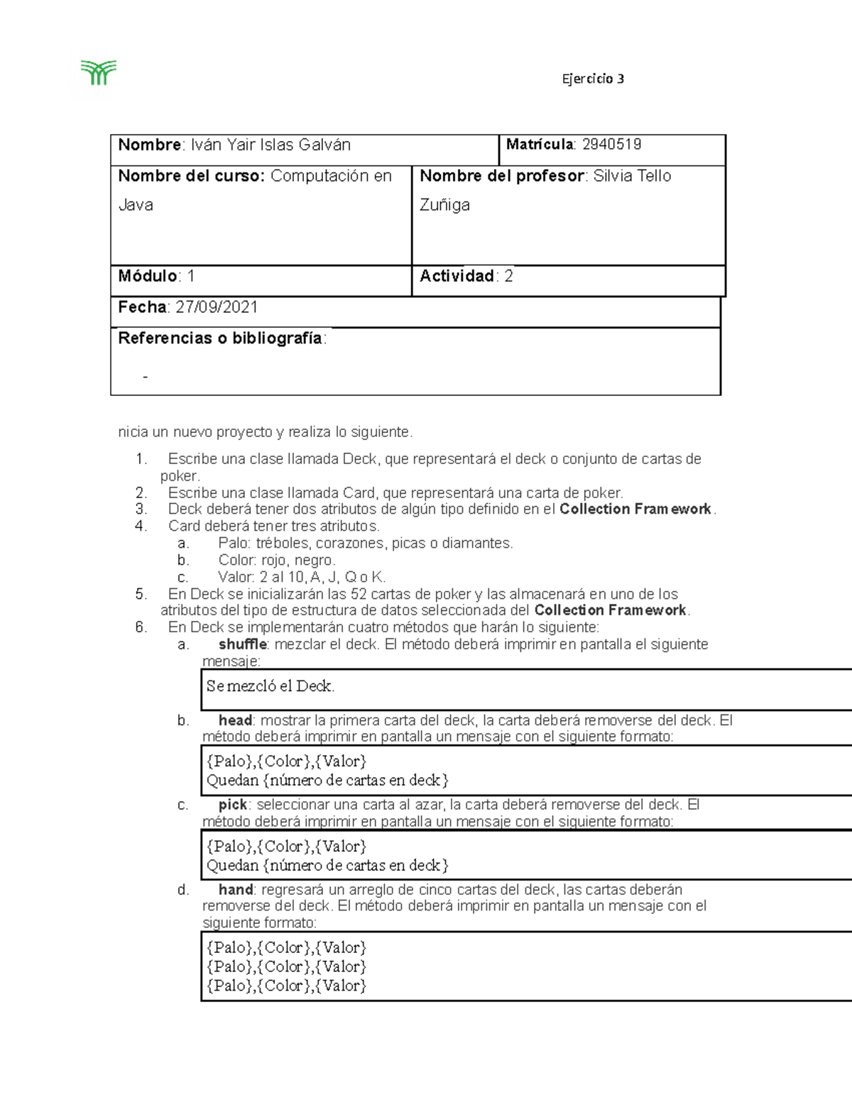Ejercicio 3 Computación avanzada en Java 2020/2021 Universidad ...