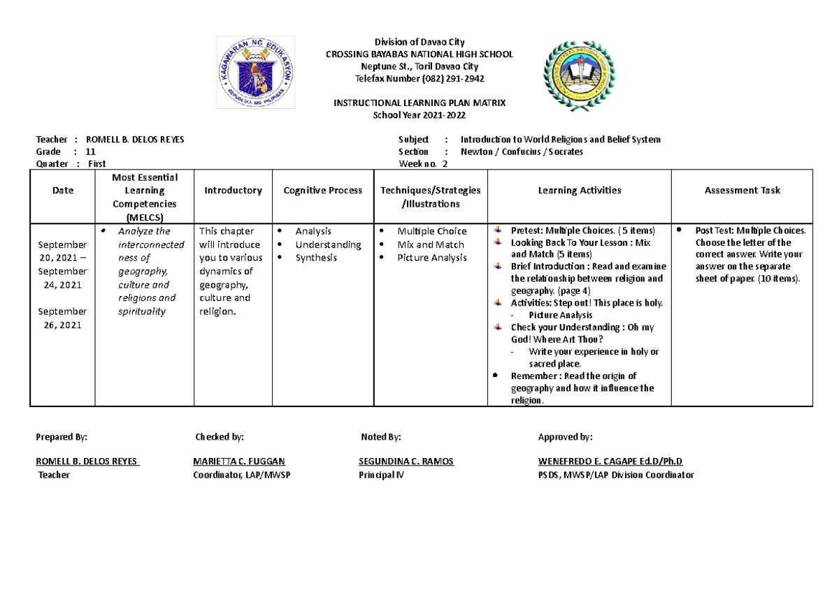 ILPM - GAS1- Humss 1 -W2 - HUMANITIES - Division of Davao City CROSSING ...