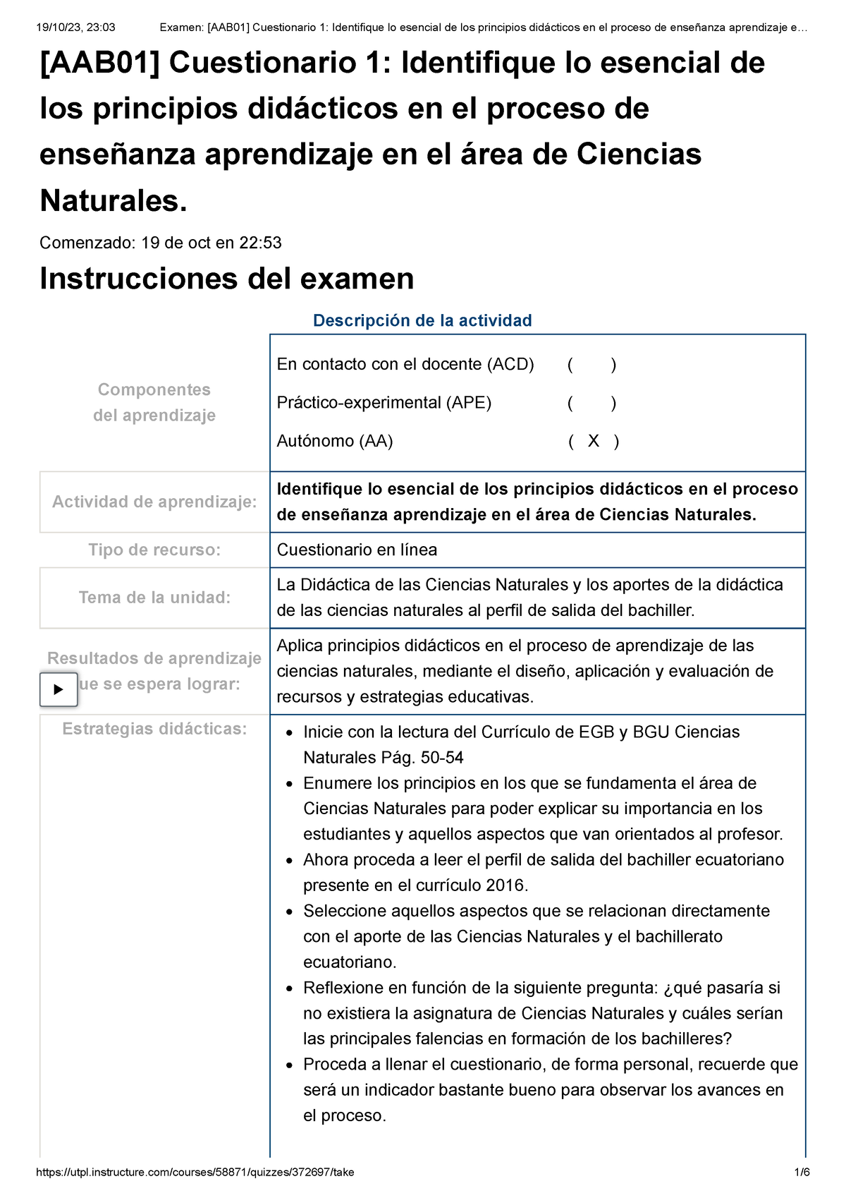 Examen Aab01 Cuestionario 1 Identifique Lo Esencial De Los Principios Didácticos En El 9273