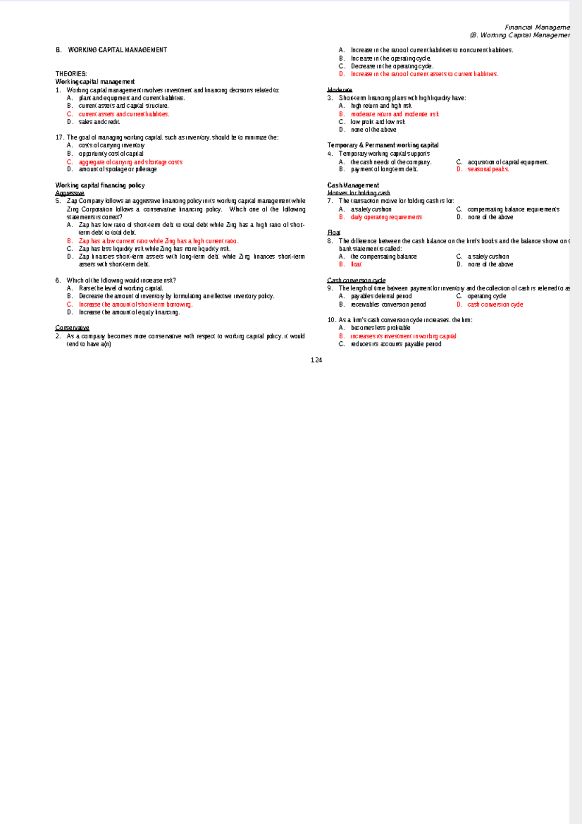 Working capital management test bank pdf free Financial Manageme (B