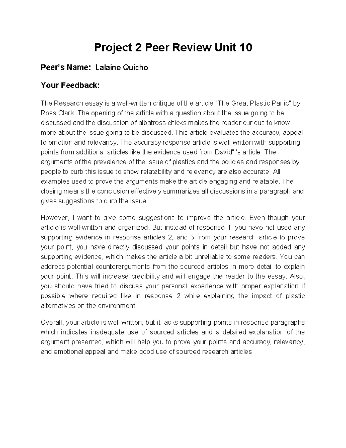 Gagandeep Singh Peer Review pdf - Project 2 Peer Review Unit 10 Peer’s ...