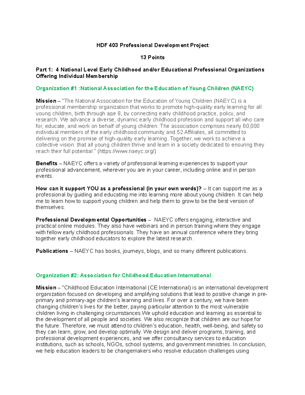 HDF 403 Professional Development Project - We advance a diverse ...