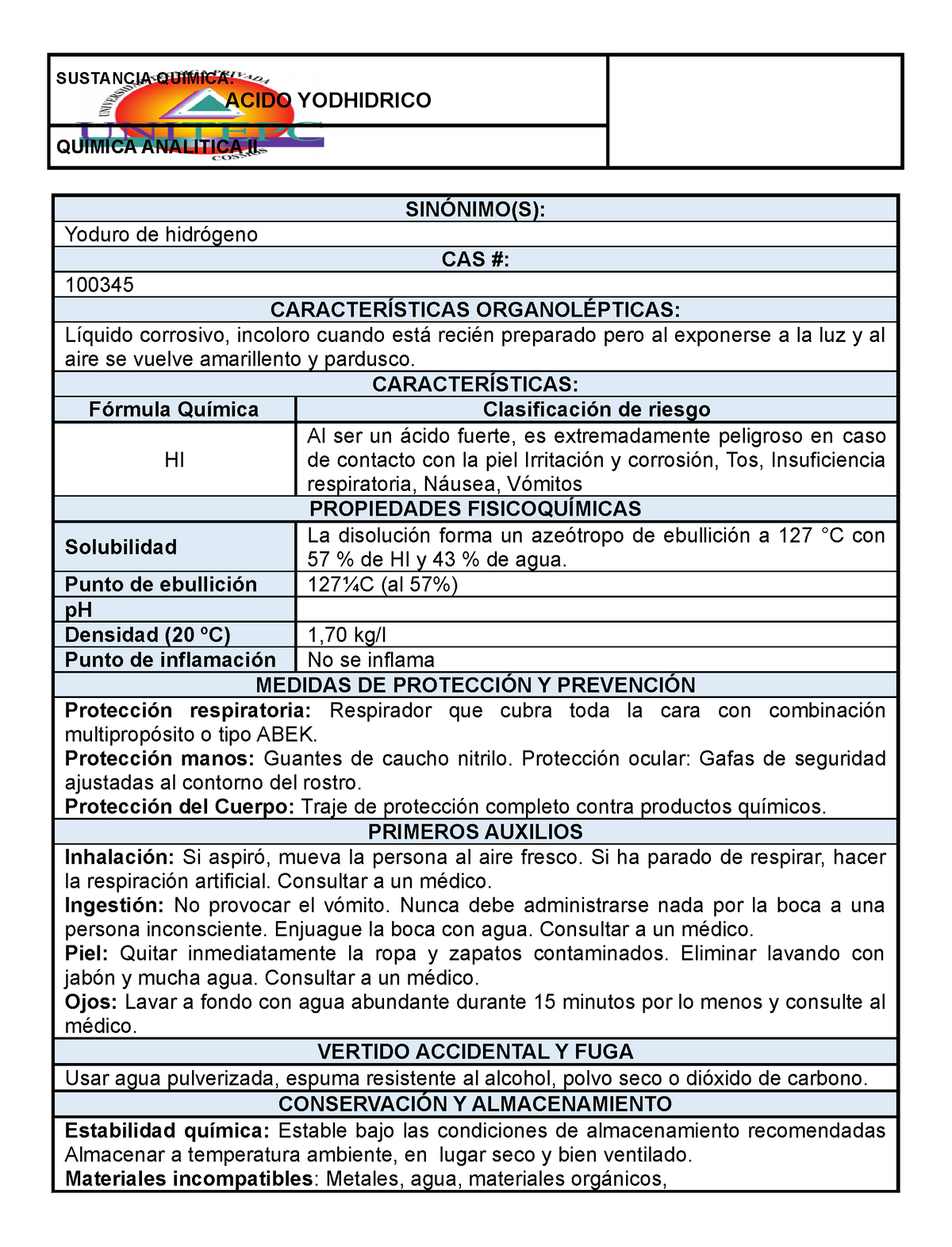 Acido Yodhidrico Trabajos Sustancia Quimica Acido Yodhidrico Quimica Analitica Ii SinÓnimo