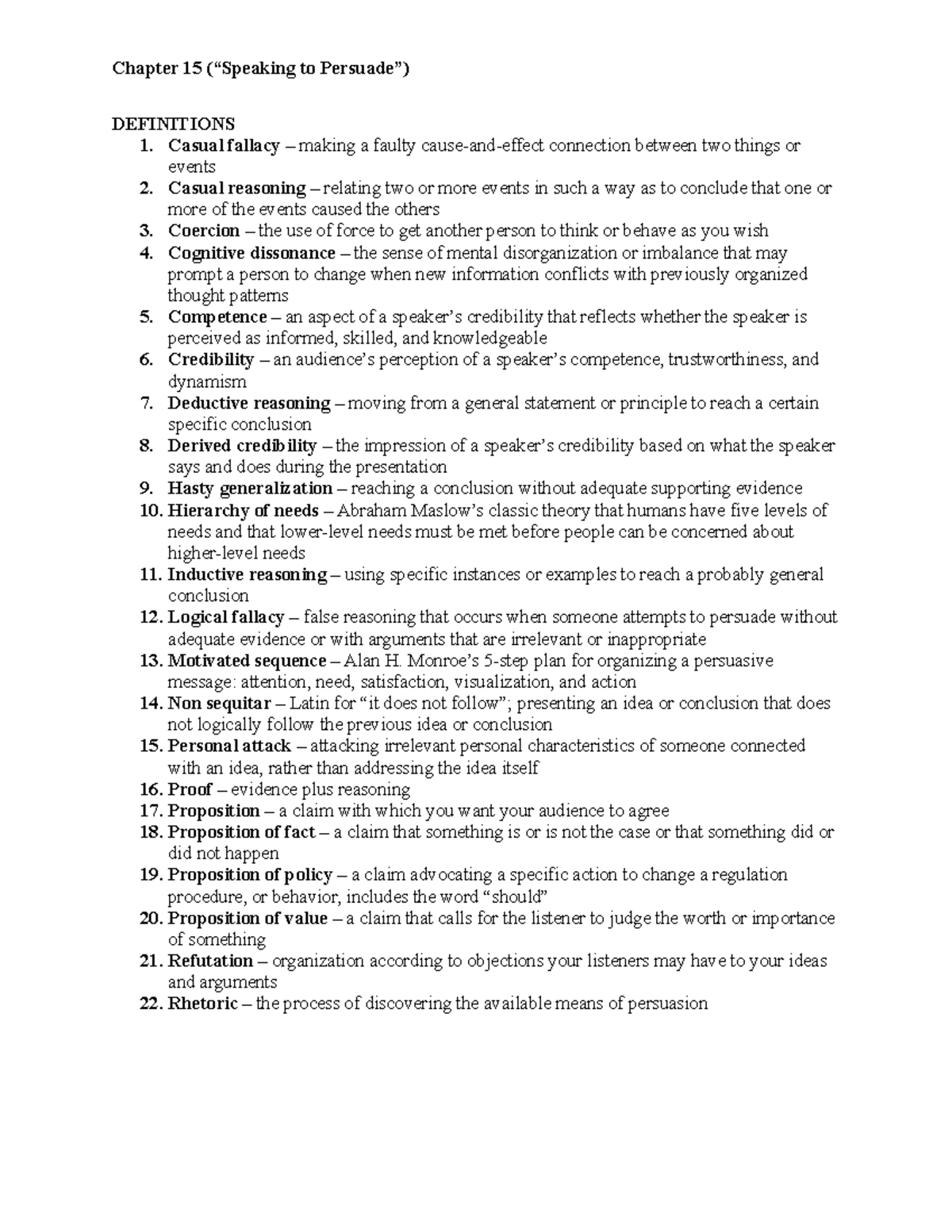 Chapter 15 speaking to persuade - Chapter 15 to DEFINITIONS 1. Casual ...