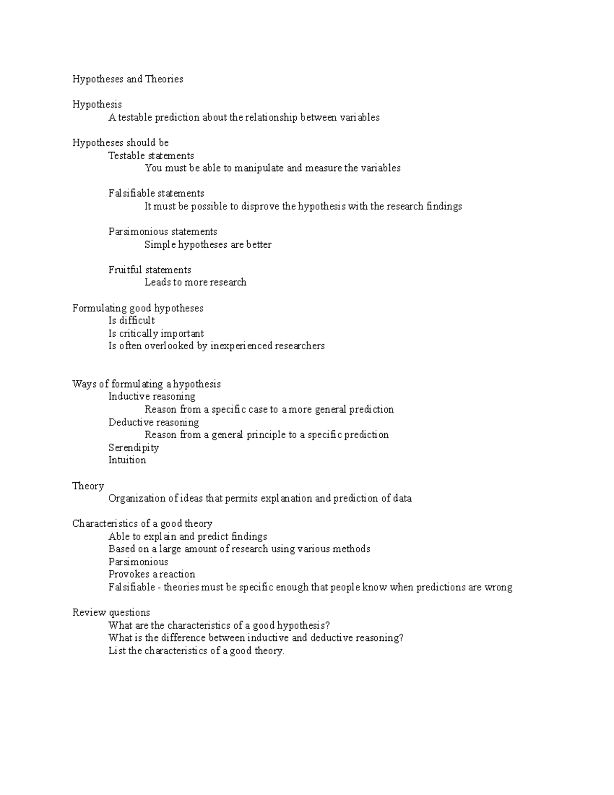 good outline for a hypothesis