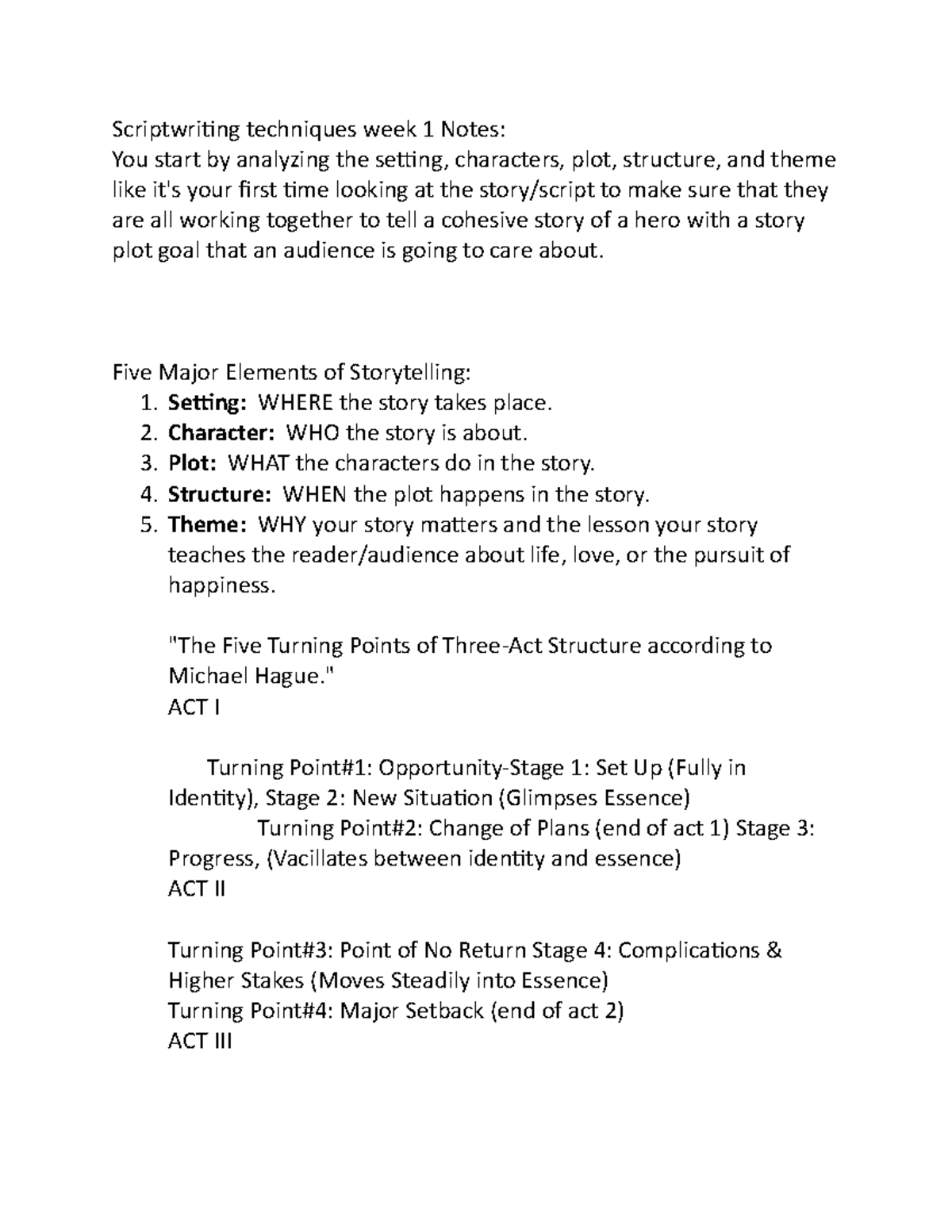 Scriptwriting techniques week 1.1 Notes - Scriptwriting techniques week ...