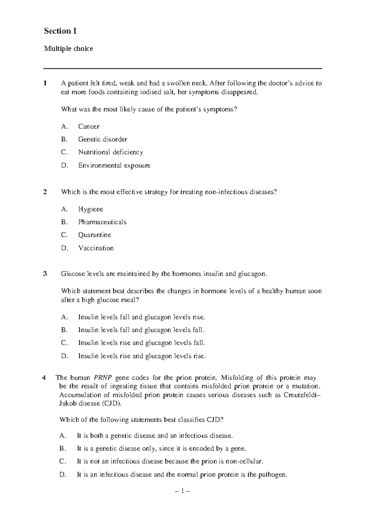 Past HSC Questions - Module 8 - – 1 – Section I Multiple choice 1 A ...