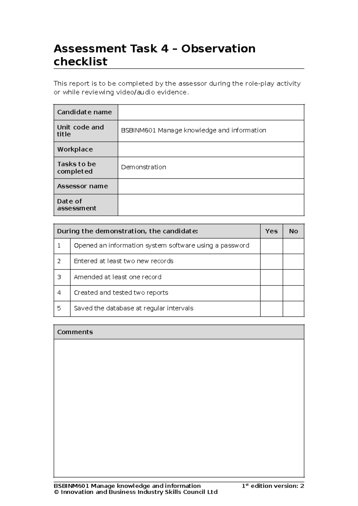 Appendix-9 - Handouts - Assessment Task 4 – Observation checklist This ...