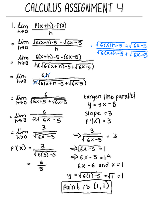 Calculus - Summary notes - CALCULUS ASSIGNMENT I I a him 53 him 81 ...