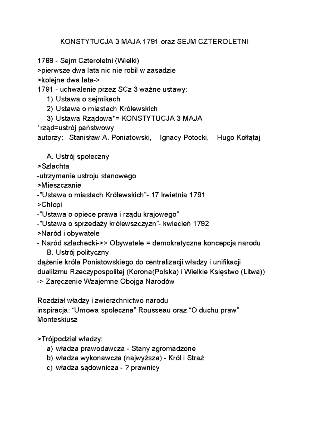 Pierwsze Konstytucje 3 Gim Sprawdzian