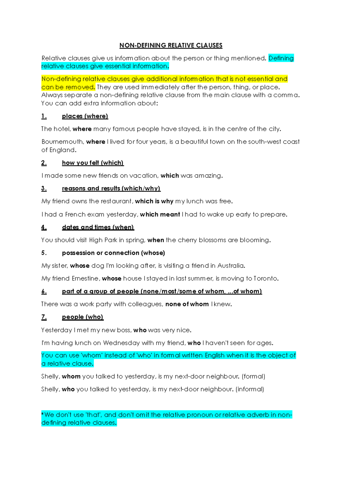 Non-defining relative clauses - NON-DEFINING RELATIVE CLAUSES Relative ...