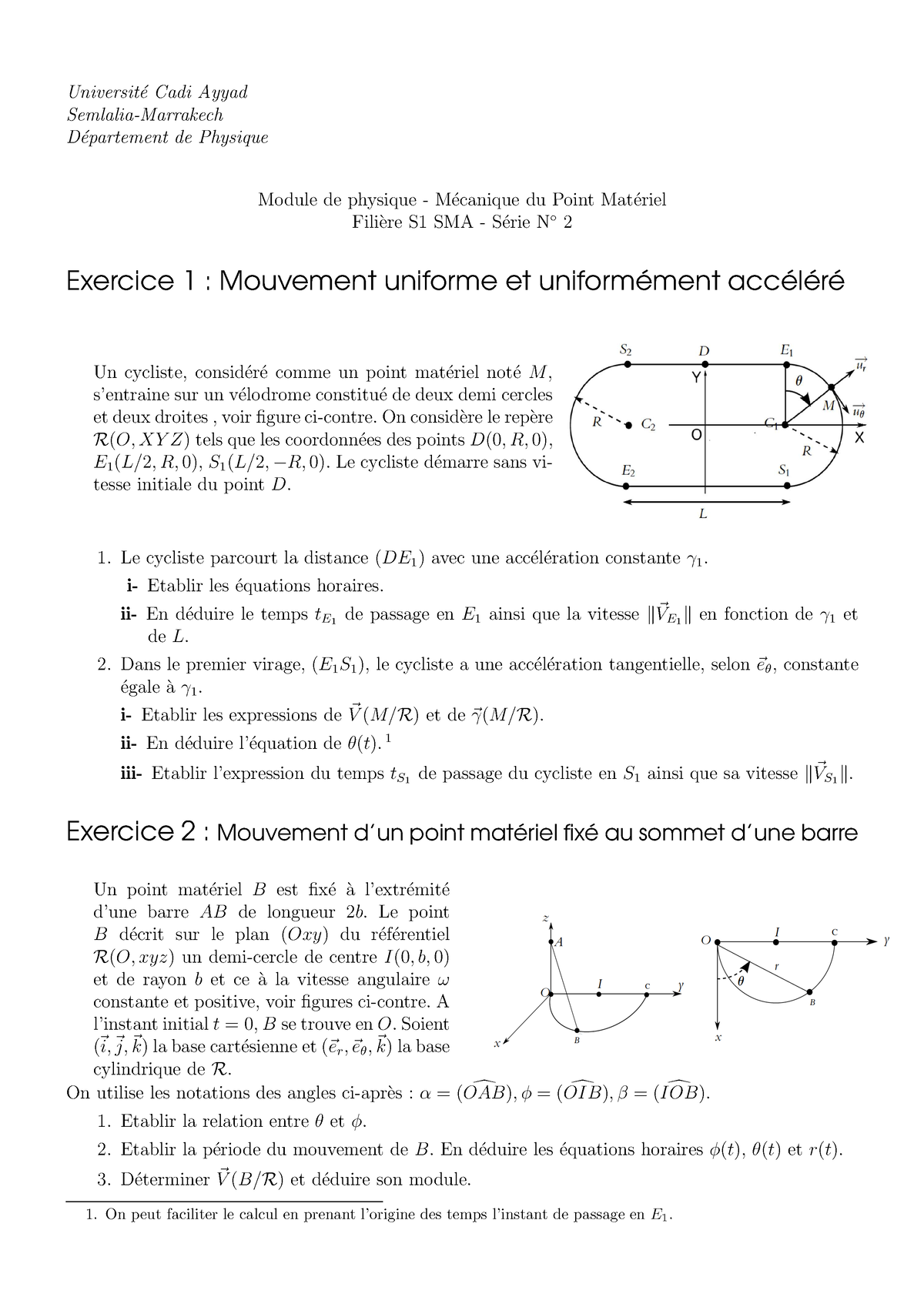 Td2 Mécanique De Point 3 2019 2020 Universit ́e Cadi Ayyad Semlalia Marrakech D ́epartement De 2067