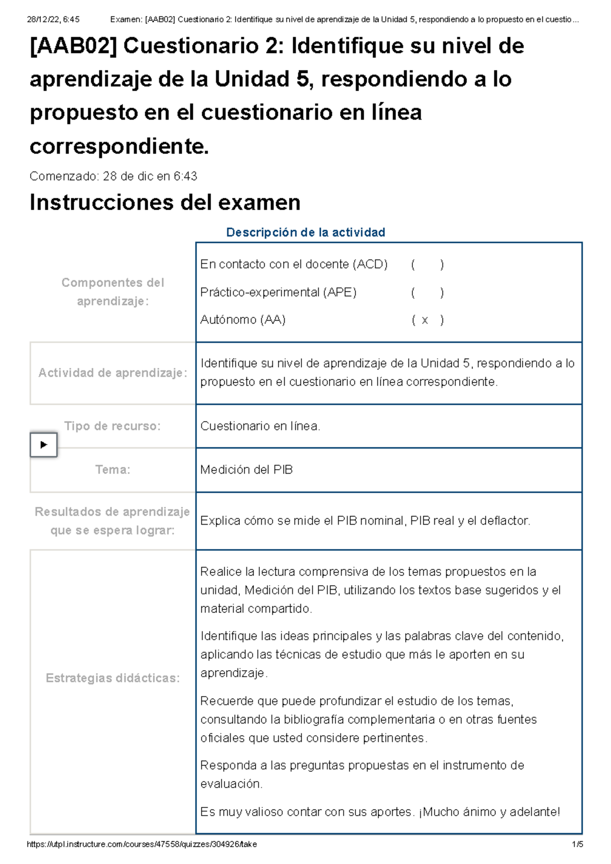 Examen [AAB02] Cuestionario 2 Identifique Su Nivel De Aprendizaje De La ...