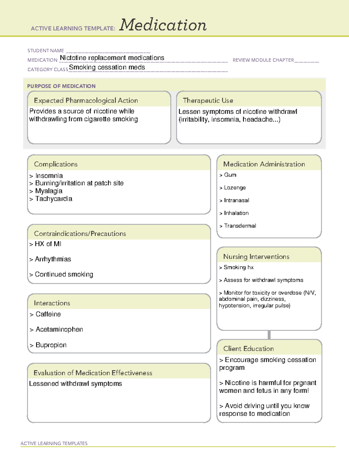 Medication nictoine replacement - ACTIVE LEARNING TEMPLATES Medication ...