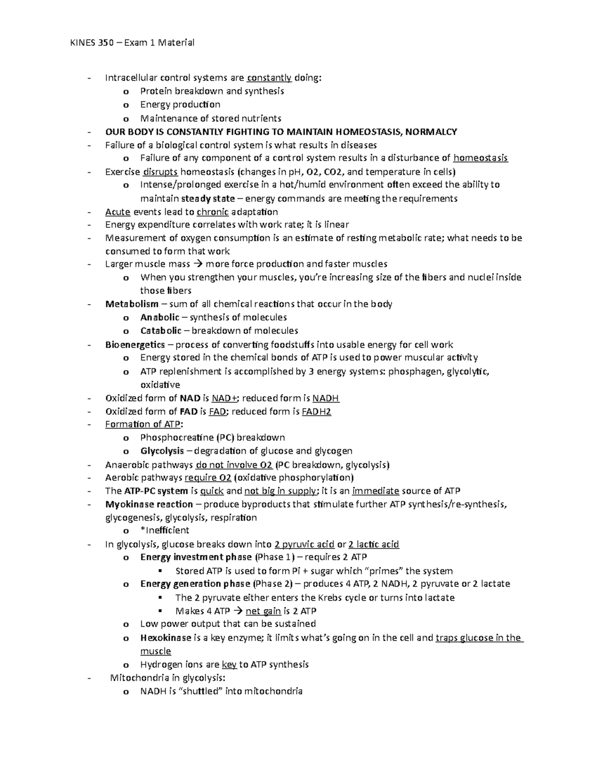 KINES 350 Exam 1 Study Guide - KINES 350 – Exam 1 Material ...