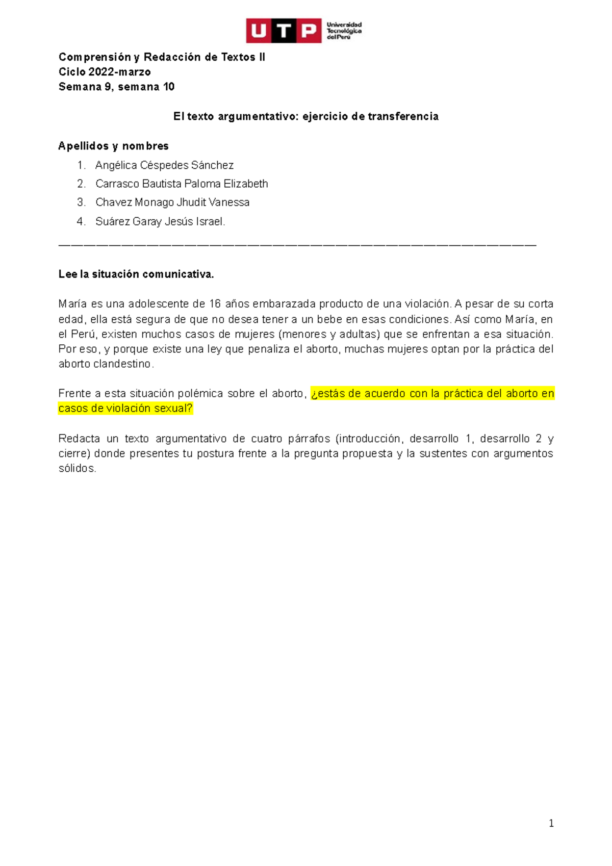 S09 Y S10 Ejercicio De Transferencia El Texto Argumentativo Formato