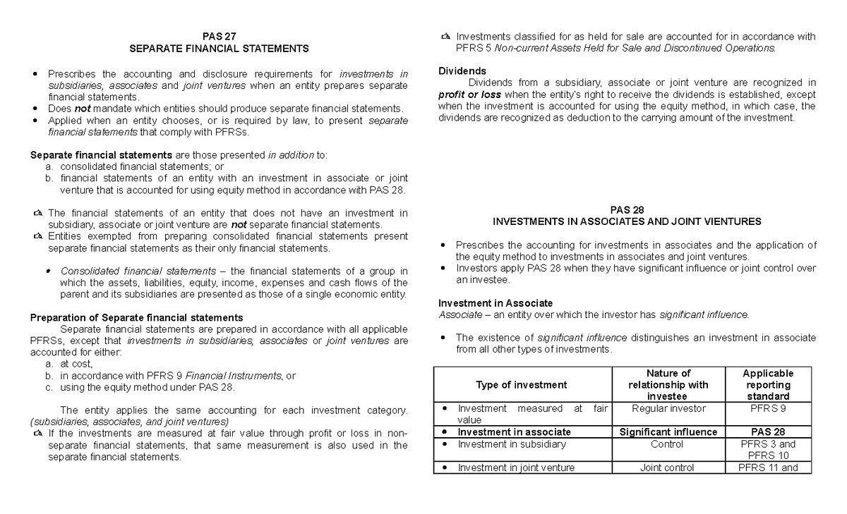 PAS 27 - 33 - CFAS PAS 27-33 Suammary - Conceptual Framework And ...