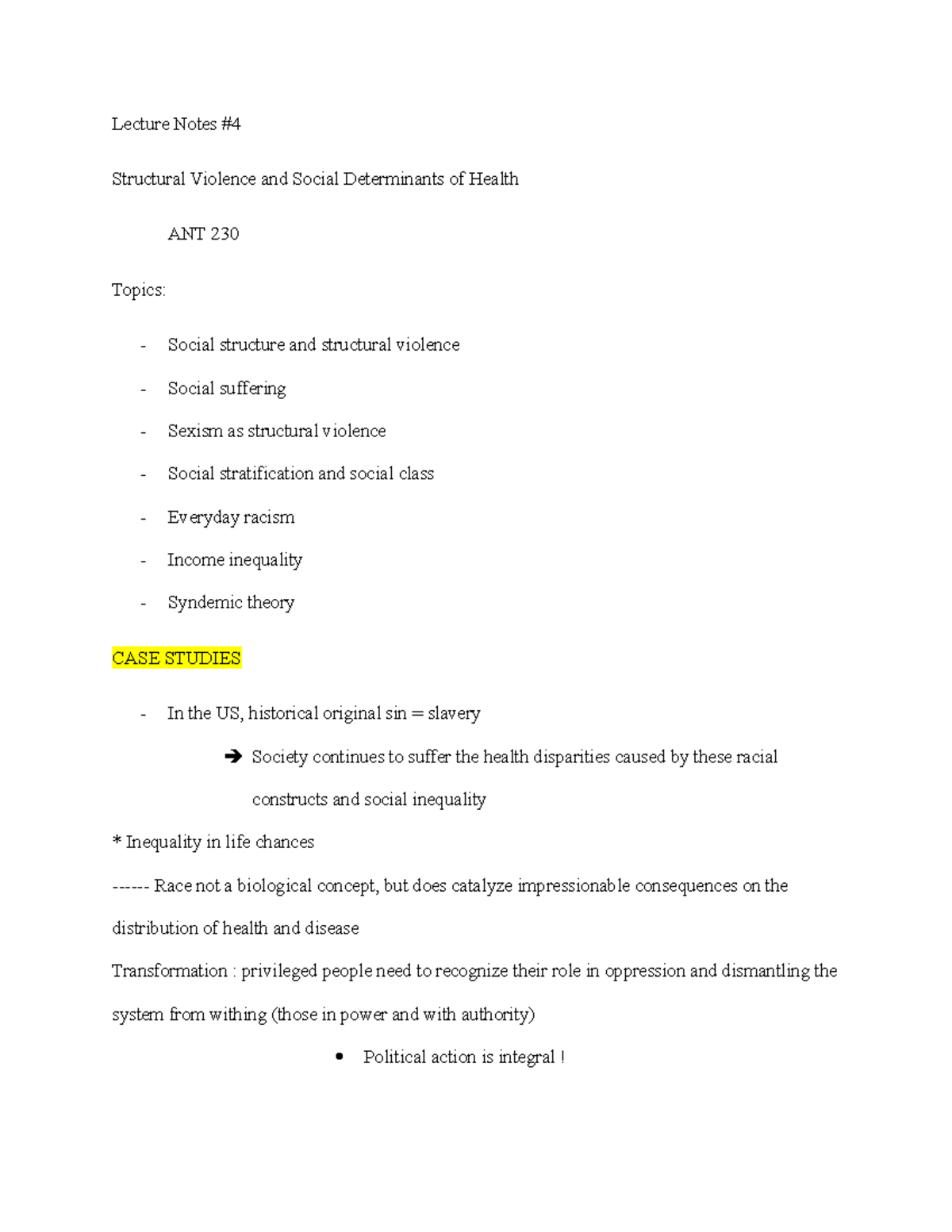 Structural Violence and SDH Lecture Notes Structural Violence and
