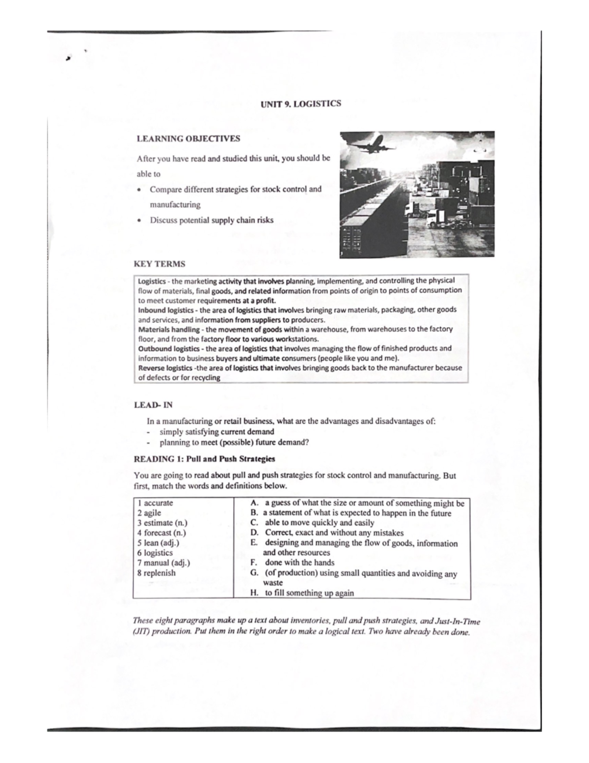 UNIT 9. Logistics - Advanced math - Studocu