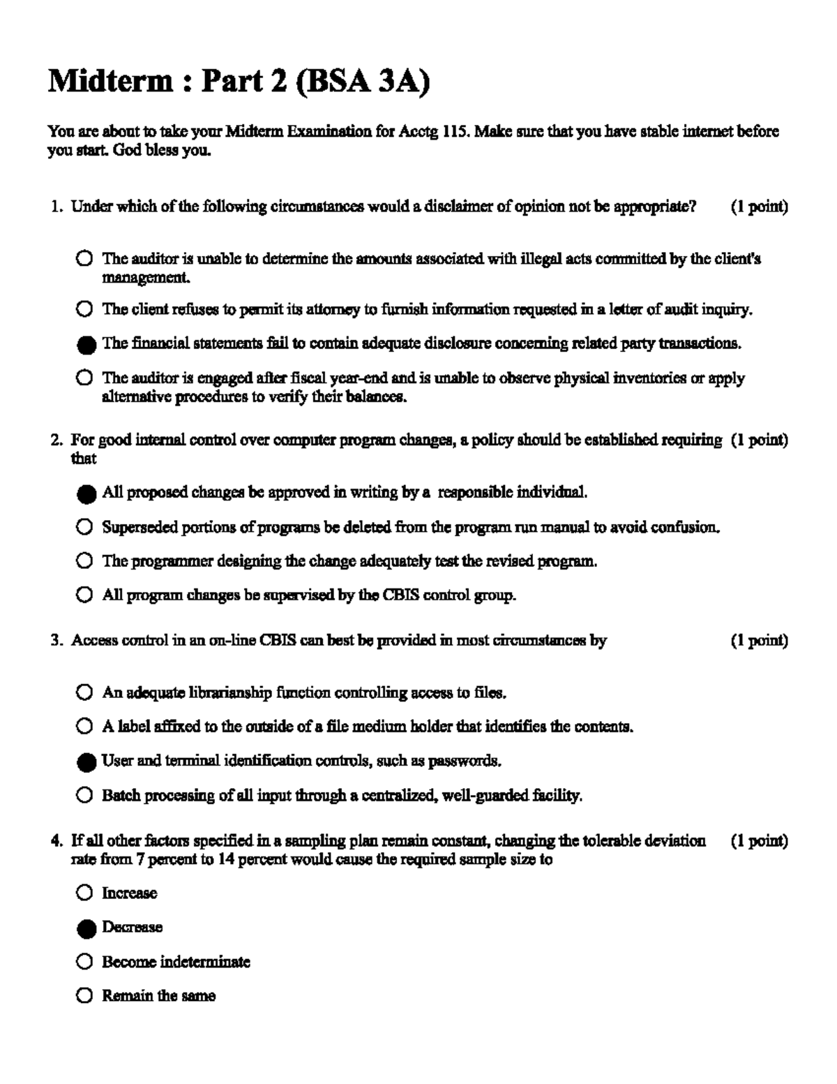 Auditing Theory: Midterm Part 2 - Key Answers-1 - BS Accountancy - Studocu