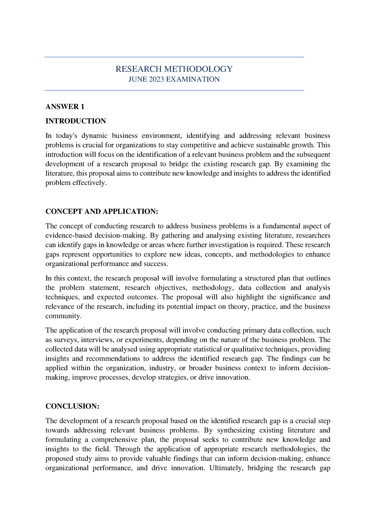 Research Methodology MK - RESEARCH METHODOLOGY JUNE 2023 EXAMINATION ...