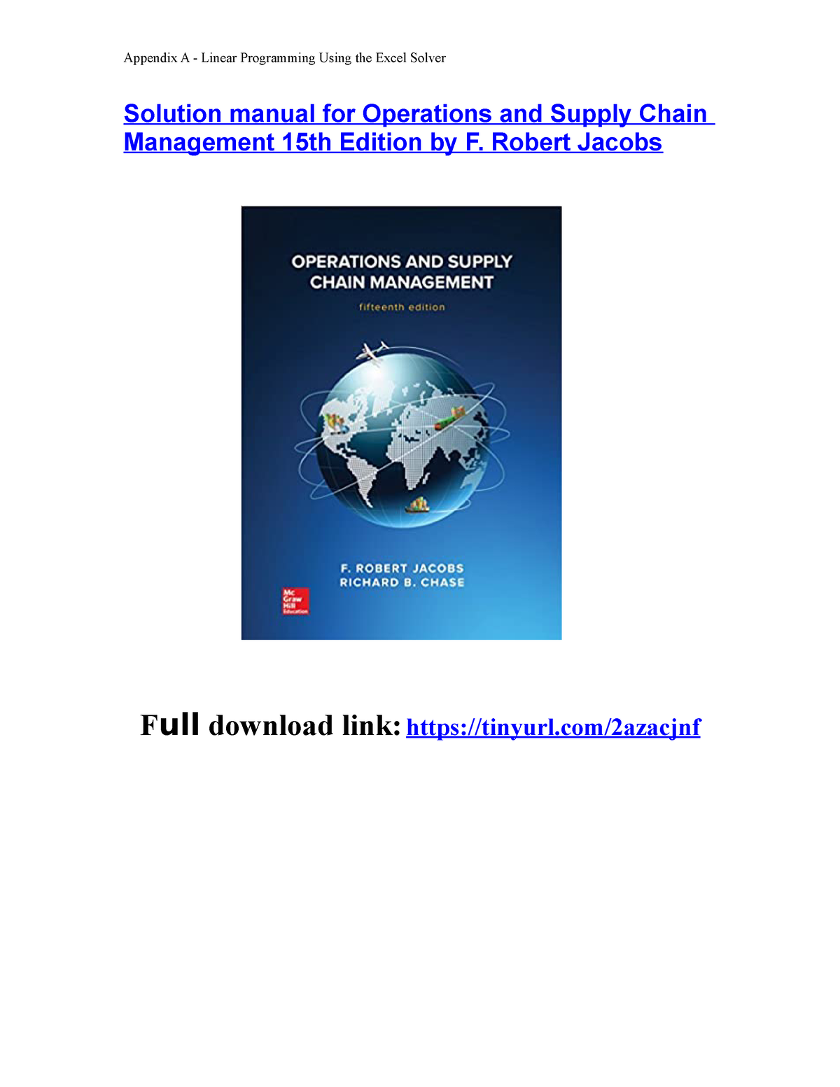 Solution Manual For Operations And Supply Chain Management 15th Edition