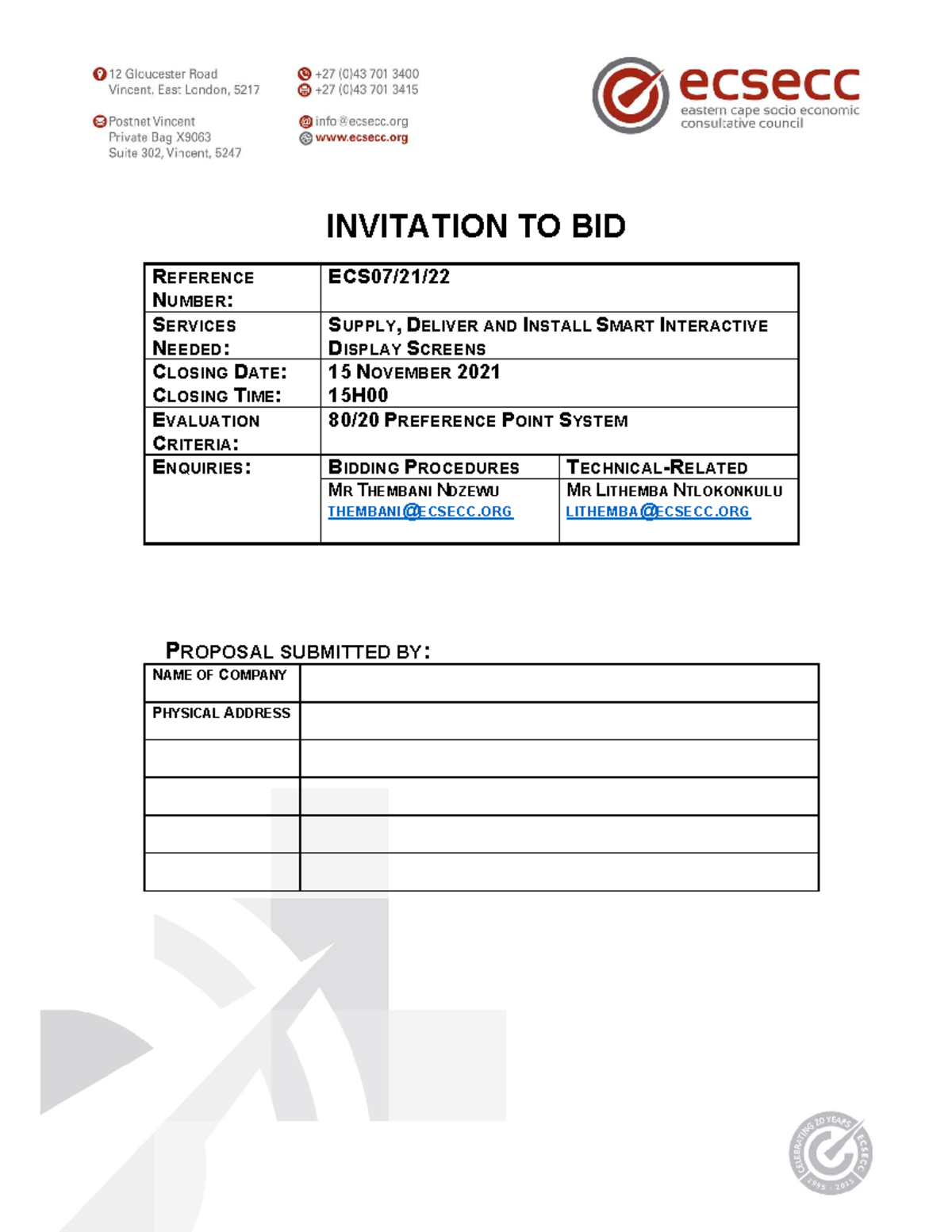 ECS07-21-22 Smart Interactive Display Screens - INVITATION TO BID ...