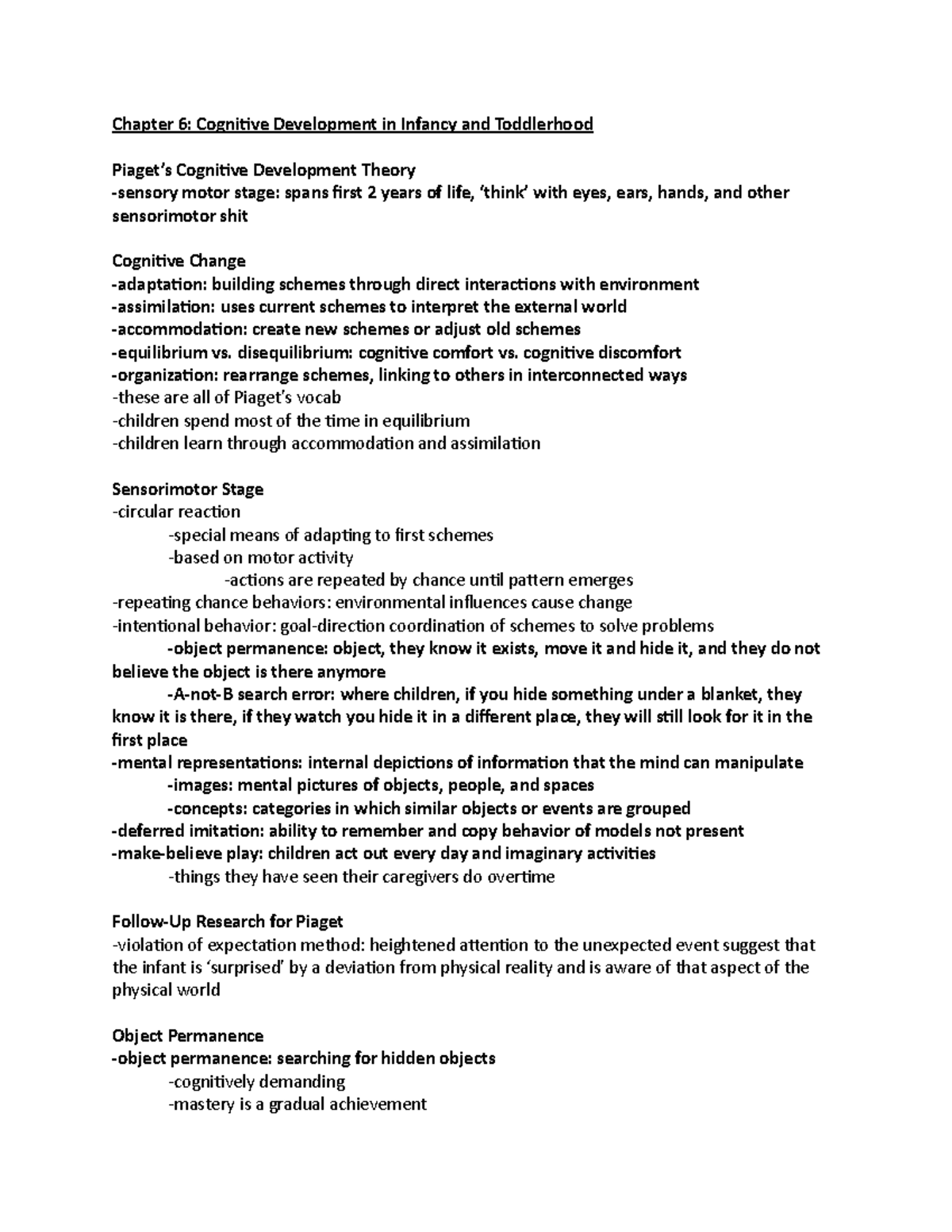 Chapter 6 - Lecture notes 8,9,10 - Chapter 6: Cognitive Development in ...