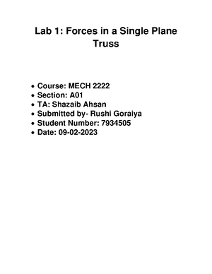 Mech2222 lab #2 - lab#2 torsion in beams - Table of Content Description ...