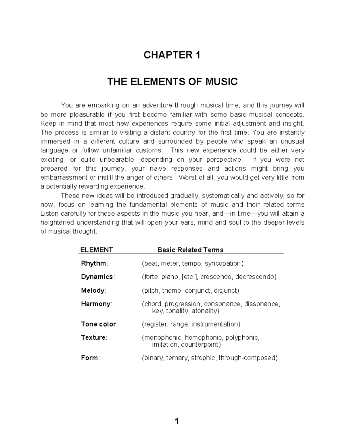 Ch1elements Lesson CHAPTER 1 THE ELEMENTS OF MUSIC You are