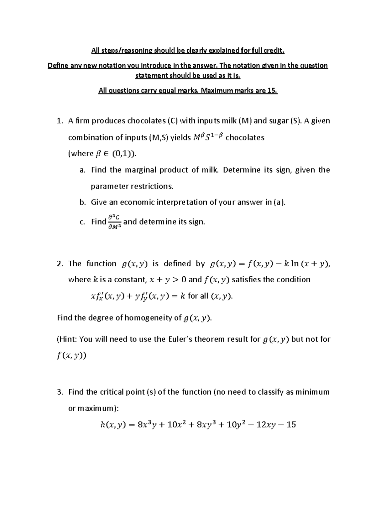 Practice questions - All steps/reasoning should be clearly explained ...