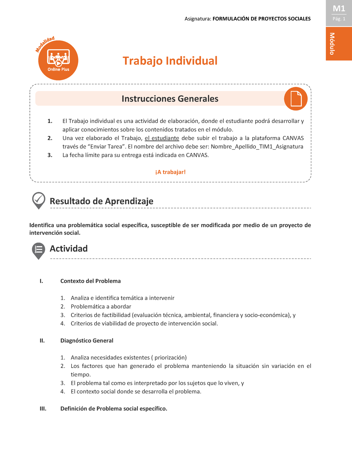 M1 - TI - Formulación De Proyectos Sociales - M Asignatura: FORMULACI”N ...