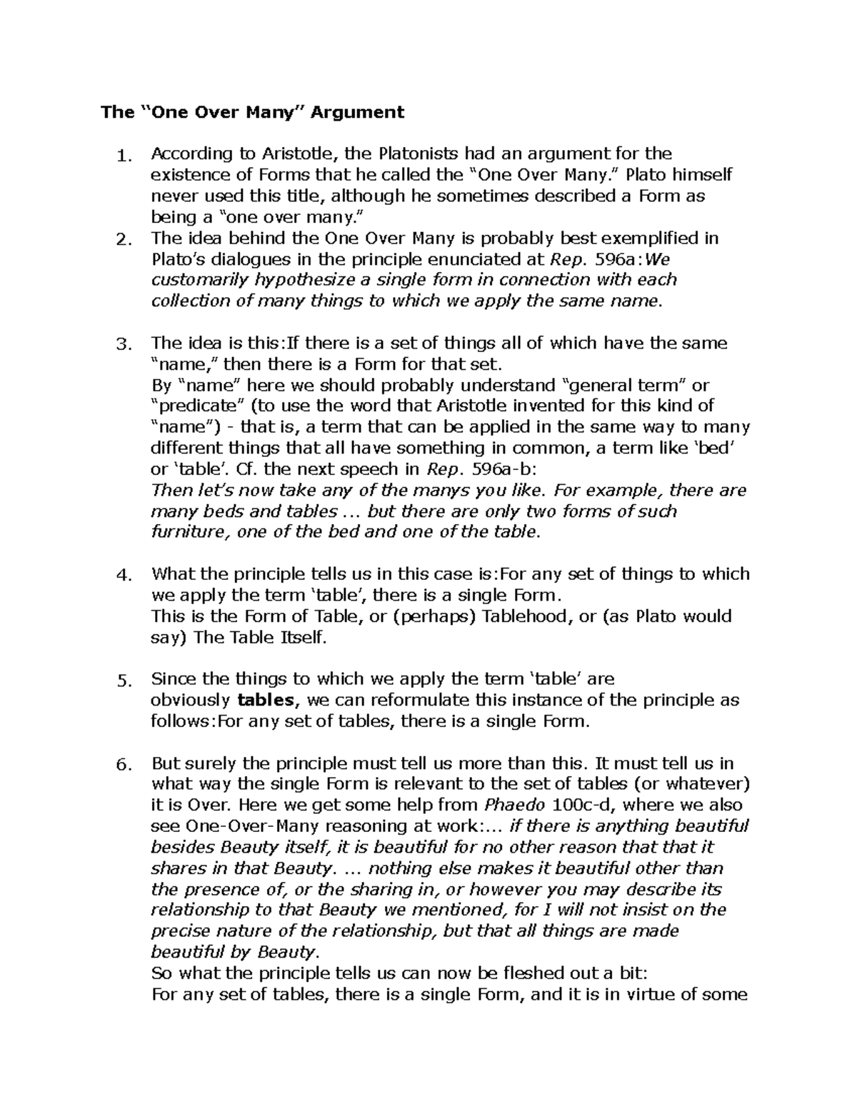 Phil 25 - One over many argument philosophy class notes - The “One Over ...