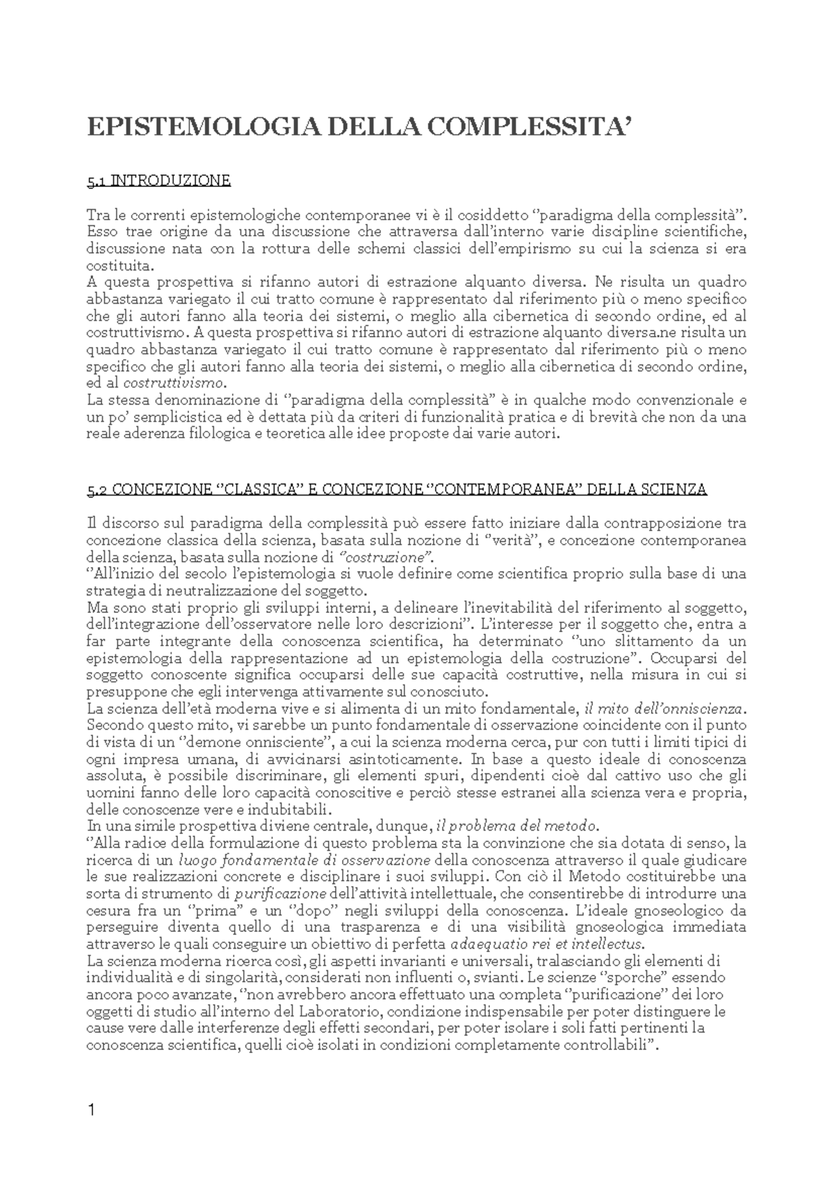 Epistemologia della complessità - EPISTEMOLOGIA DELLA COMPLESSITA’ 5 ...