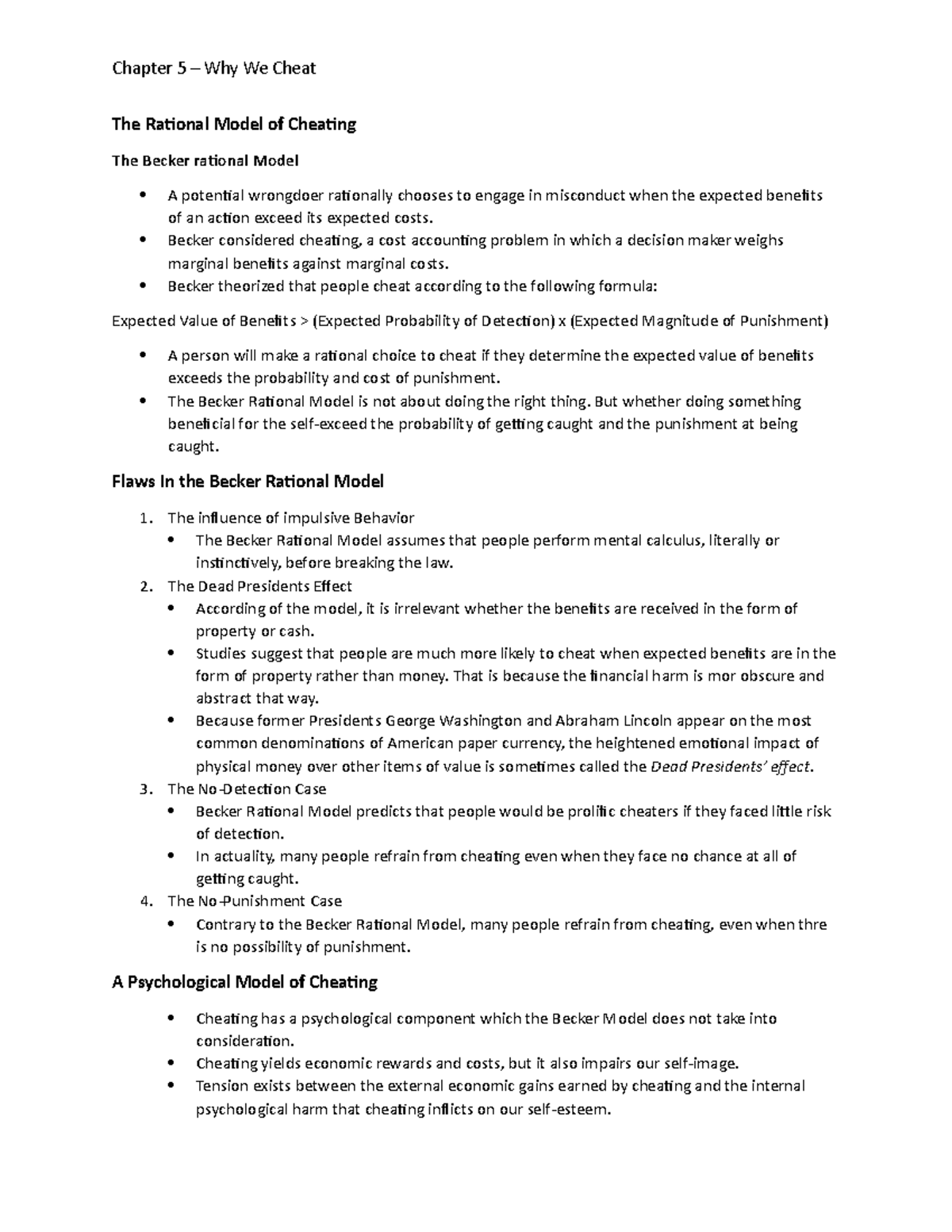 Chapter 5 - Why We Cheat - Chapter 5 – Why We Cheat The Rational Model ...