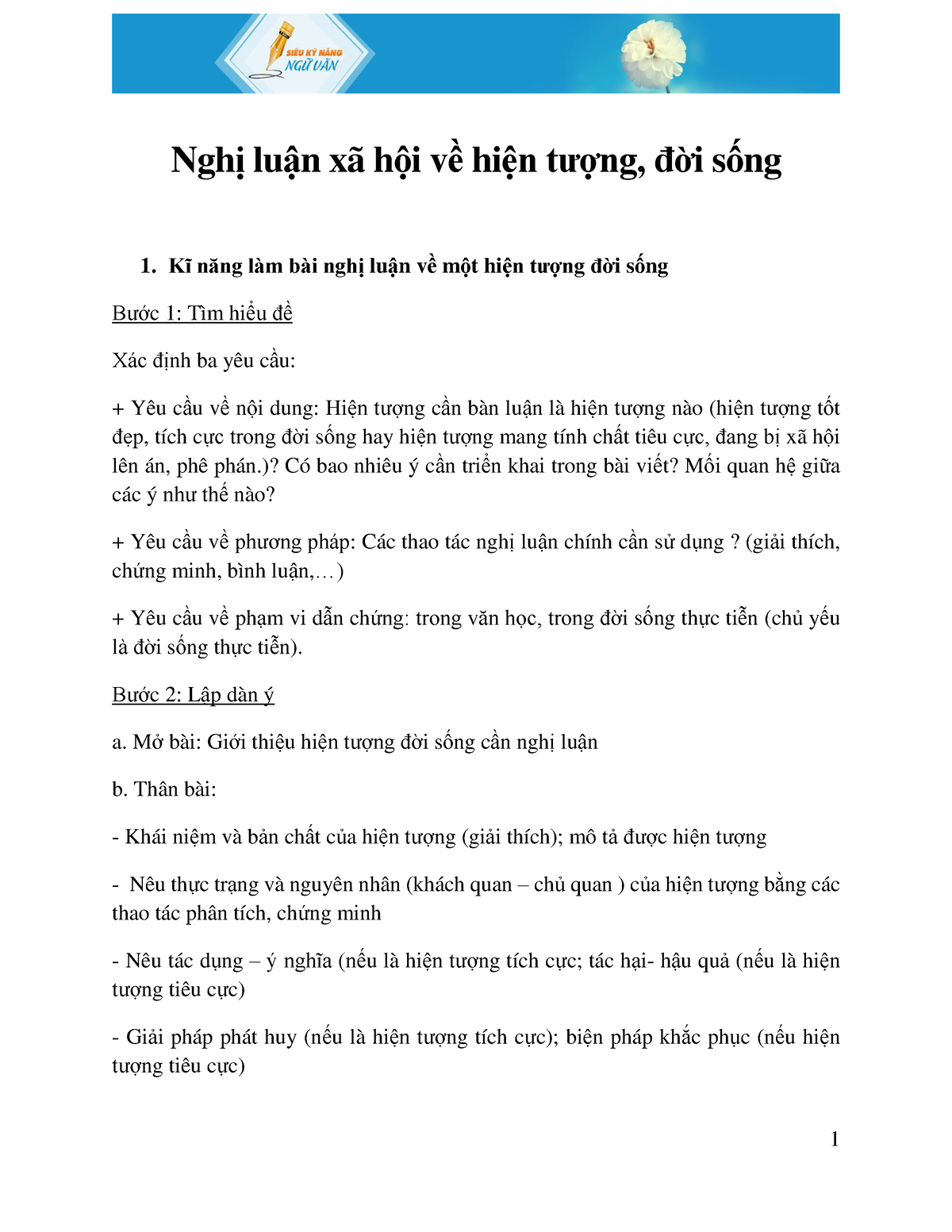 NLXH về hiện tượng đời sống - Nghị luận xã hội về hiện tượng, đời sống 1. Kĩ năng làm bài nghị luận - Studocu