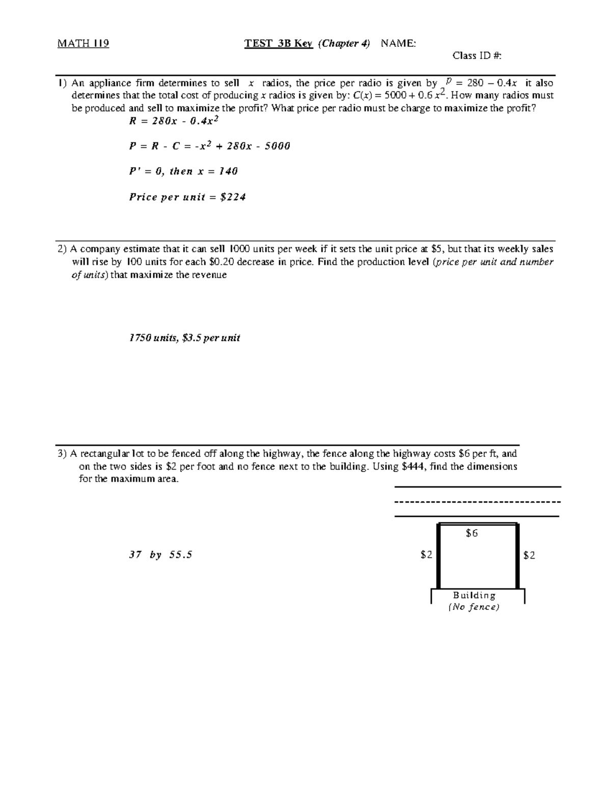 Chapters 4 B Solution - MATH 119 TEST 3B Key (Chapter 4) NAME: Class ID ...