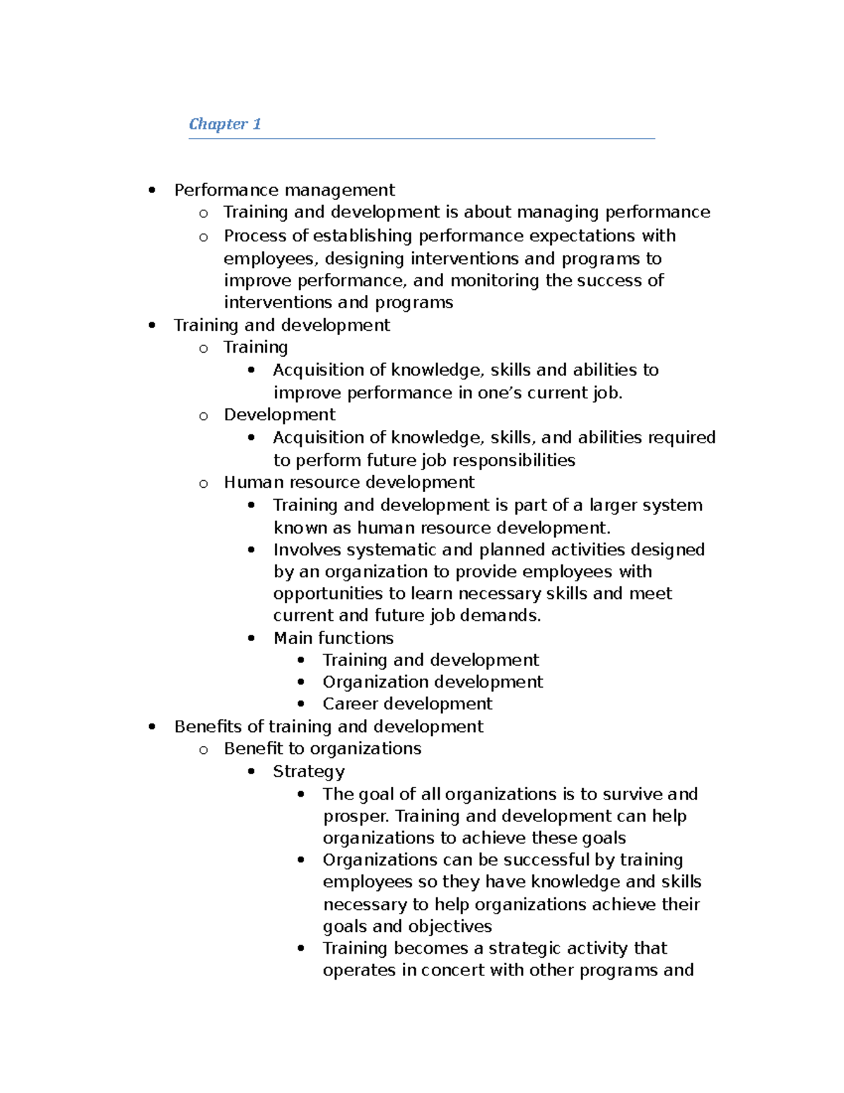 Training and Development Chapter Notes - Chapter 1 Performance ...
