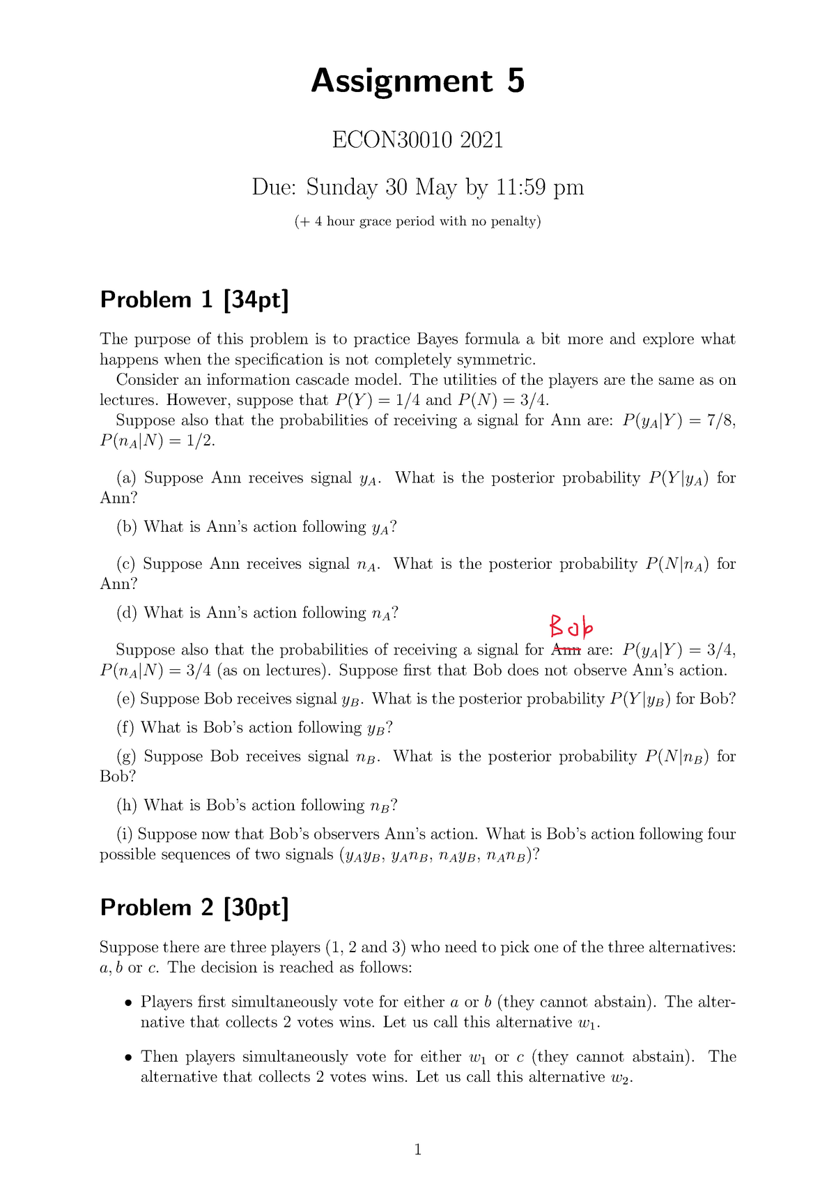 ECON30010 2021 A5 - A5 Of Micro - Assignment 5 ECON30010 2021 Due ...