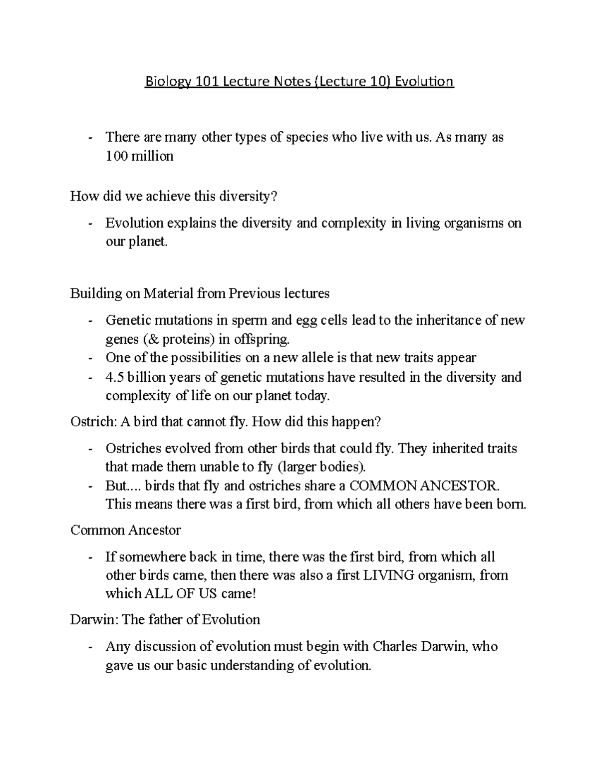 Bio 101 Lecture 10 Notes - Biology 101 Lecture Notes (Lecture 10 ...