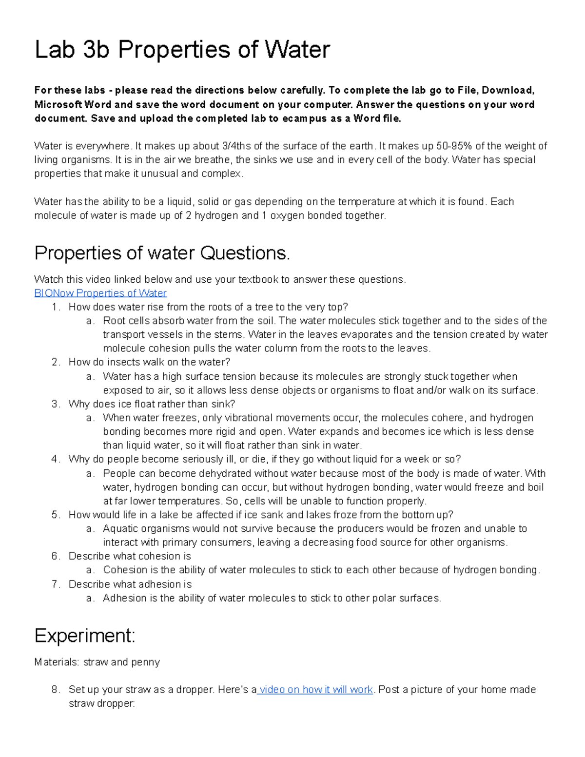 Lab 3b Properties of Water To complete the lab go to File, Download