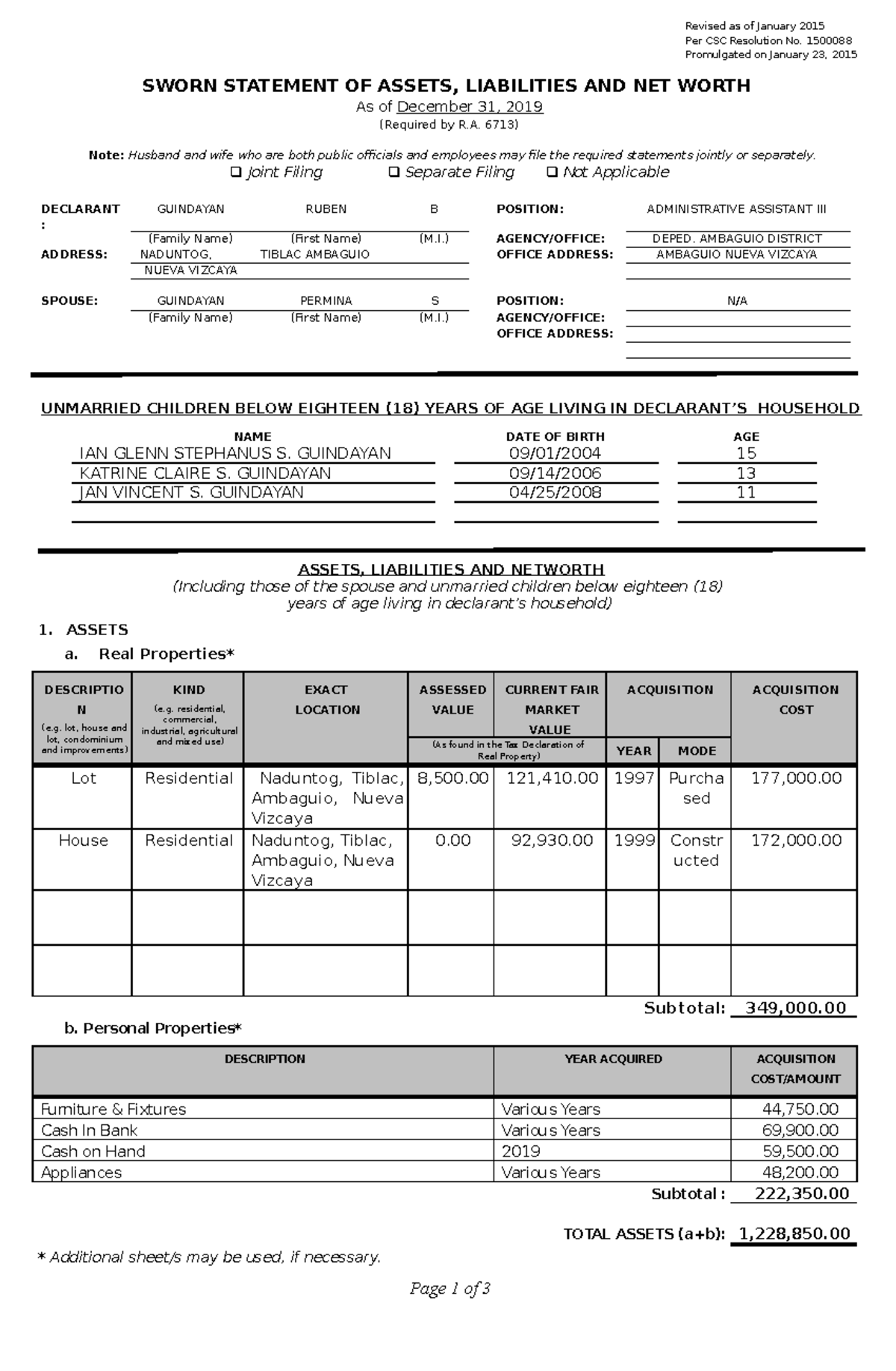 2015 SALN Form - Copy - Revised as of January 2015 Per CSC Resolution ...