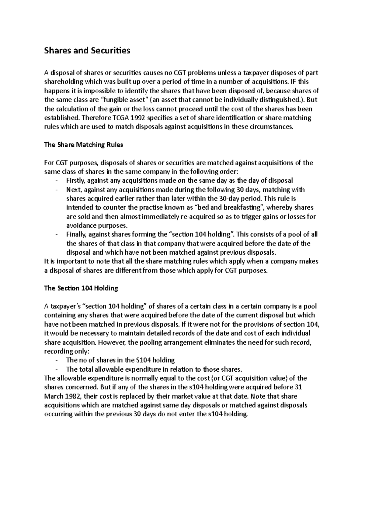 Lecture 2 - Shares and Securities Notes - Shares and Securities A ...